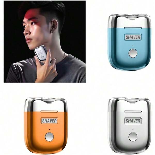 Afeitadora eléctrica para hombres, afeitadora rotativa de doble cabezal con diseño portátil de tamaño de bolsillo, herramienta de afeitado inalámbrica y ligera para estudiantes y viajeros, kit de aseo recargable para el rostro, regalo para hombres