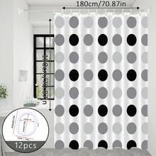 1pc Grey And White Polka Dot Pattern Shower Curtain, Bathroom Partition Curtain, Suitable For Multiple Scenes, Comes With Hanging Rings - Dark Grey - View 10