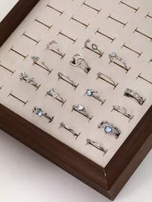 17pcs Fashion Simple Heart Butterfly Star Moon Colorful Rhinestone Ring Set For Women, Summer Beach Vacation Date Party Holiday Birthday Gift, Daily Versatile - Silver - View 2