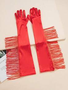 1 par de guantes largos con borlas para baile latino de noche - Rojo - Ver 5