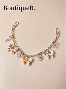 1pc Cute Cat Bag Chain, Bag Extension Chain, Wallet Chain Replacement, 11 Inch Short Chain, Enamel Flower Pendant, Bag Handle Extender, Decorative Bag Chain, Suitable For Wallet Handbag Crossbody Bag, Gold Chain - Multicolor - View 11