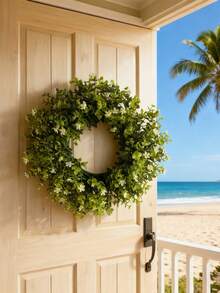 1pc Artificial Eucalyptus Wreath, Decorated With Small Flowers And Eucalyptus Leaves, Suitable For Wedding Decoration, Indoor And Outdoor Decoration, Home Decor, Bedroom, Wall, Outdoor Garden, Hallway, Christmas, Halloween, Etc. - Baby's Breath Wreath - View 3