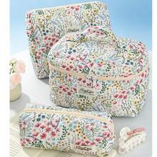 Floral Print Quilted Makeup Bag, Large Capacity Portable Cosmetic Storage Bag, Multi-Size Travel Toiletry Bag With Handle - Multicolor - View 2