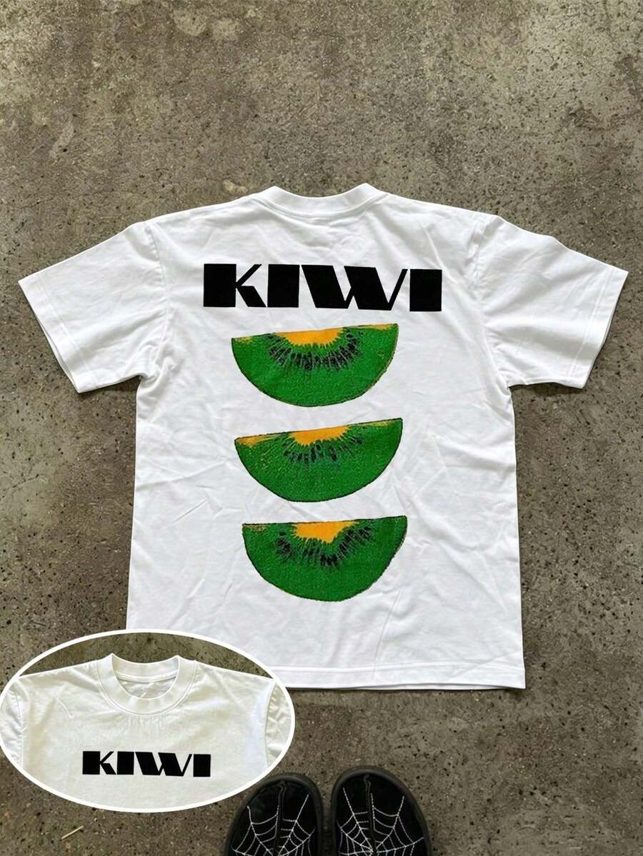 Men's Standard Short-Sleeved T-Shirt With Round Neck And Minimalist Print, Double-Sided Print, Men's Summer Clothing. - 白色 3 - 查看 1