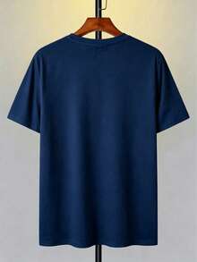 Men's Short-Sleeved T-Shirt With A Round Neck And Simple Design - 寶藍色 - 查看 3
