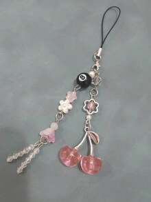 1pc Y2K Style Red Cherry And Musical Note Pendant Phone Lanyard, Candy Decor Cherry Pendant With Bow, Suitable For Phone Lanyard And Accessories, Earphone Charm - Pink - View 2