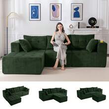 Cloud Modular Sofa, Modern Comfort Modular Corduroy Living Room Sofa, Tufted Recliner With Footstool, Boxed Sofa, No Assembly Required - 綠色 - 查看 7
