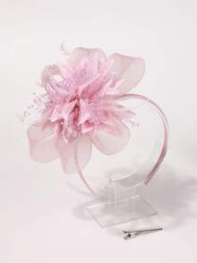1 pièce Accessoire de tête élégant pour femme - Pince à cheveux style 1950s/60s avec ruban en maille florale, fascinateur décoratif vintage convenant pour les goûters élégants, le Kentucky Derby, les mariages et autres occasions formelles, bandeau pour cheveux - Vieux Rose - Voir 10