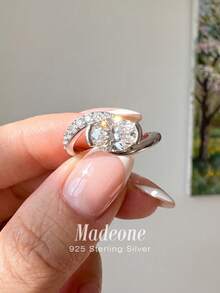 MADEONE 1枚925纯银6*8毫米迷人扭纹半镶嵌蛋形戒指，适合叠戴，休闲时尚，点缀精致。 - 6*8扭臂半鑲蛋 - 查看 3
