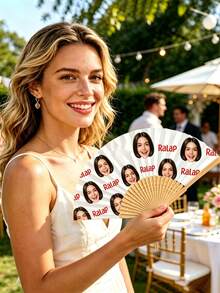 Customized Photo And Name LOGO Wedding Fan, Classic DIY Fan, Decorative High-Quality Customization, Gift For Her, Girlfriend, Dad, Family, Mom, Friend - Multicolor - View 5