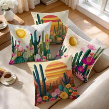 4pcs/1pc Desert Cactus Pattern Pillowcase Without Insert, Single-Sided Printed Pillowcase, Suitable For Living Room Bedroom Home Decor, All Seasons Pillowcase - Multicolor - View 7