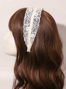 1pc White Lace Trim Hairband, Fresh Pastoral Style Hair Accessory, Versatile For Daily Wear And Photography Headband - White - View 5