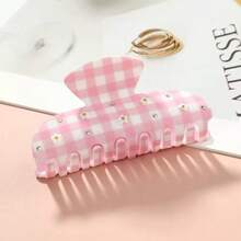 1pc Fashionable Vintage Portable Lightweight Daily Commute Versatile Plaid Casual PEVA (Polyethylene-Vinyl Acetate) Small Flower Rhinestone Shark Claw Hair Clip Summer Hair Accessories - Multicolor - View 11