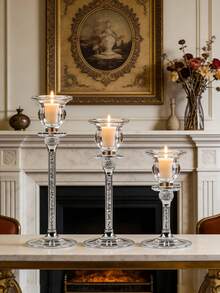 3pcs Crystal Glass Taper Candle Holders Set Goblet Shaped Crushed Crystal Stem Rhinestone Ball Tall Candlestick Stand Different Heights Luxury Table Centerpiece For Wedding Party Dinner Home Decor - Candlestick - View 6