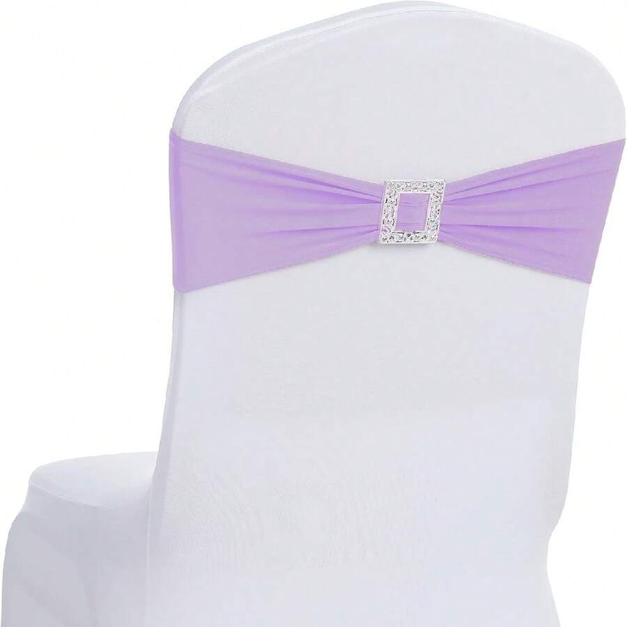 10pcs Spandex Chair Back Decor Tie Bands, Elastic Chair Straps With Bows And Square Buckle Sliders, For Graduation, Prom, Wedding, Party And Banquet Decoration - Violet Purple - View 1