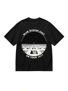 Camiseta gráfica para hombres de Blue Oyster Cult Band Heaven Forbid - Camiseta de algodón negro de manga corta con estampado ON 1977, cuello redondo casual, ropa para todas las estaciones, - Negro - Ver 1