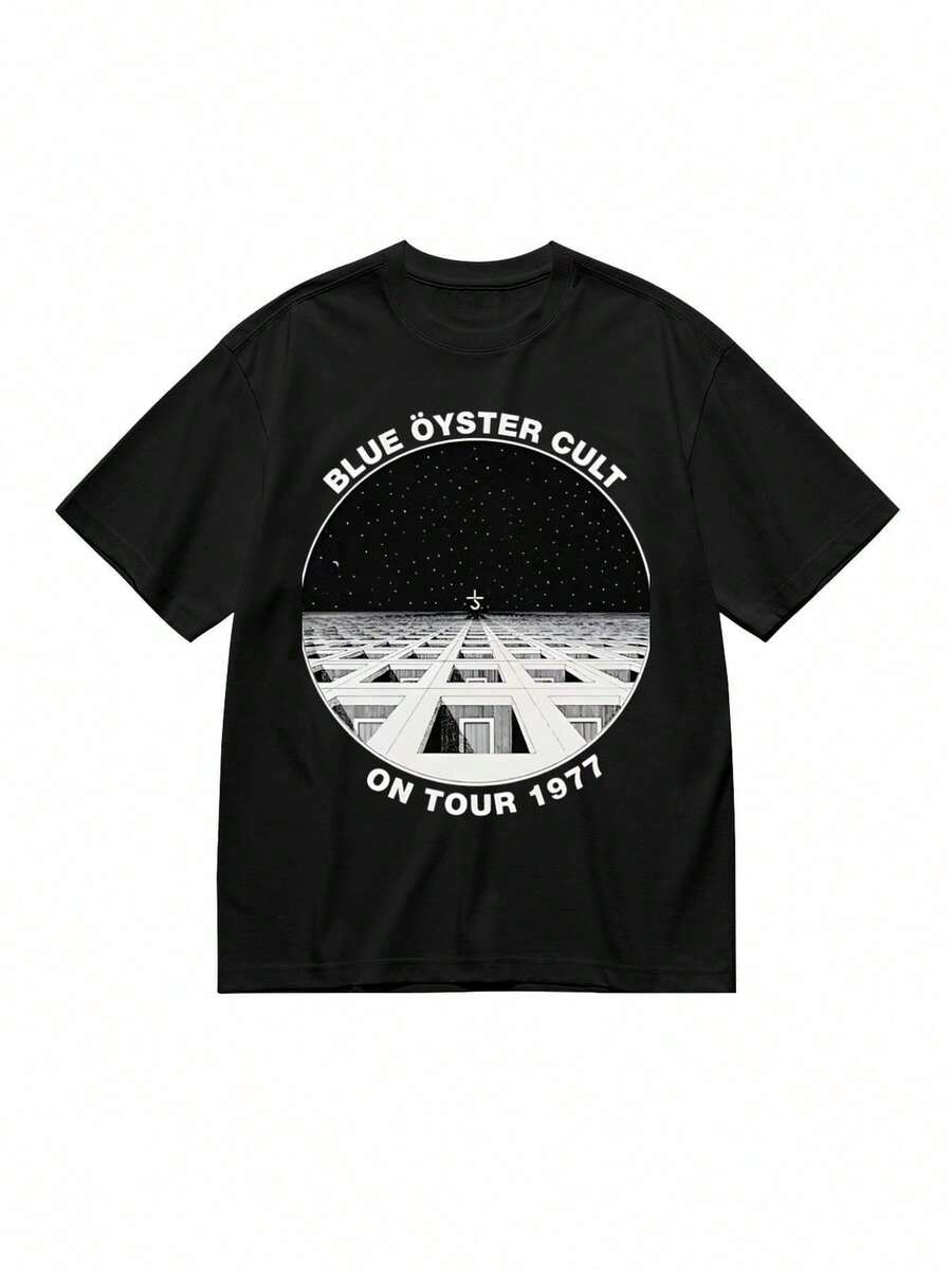 Camiseta gráfica para hombres de Blue Oyster Cult Band Heaven Forbid - Camiseta de algodón negro de manga corta con estampado ON 1977, cuello redondo casual, ropa para todas las estaciones, - Negro - Ver 1
