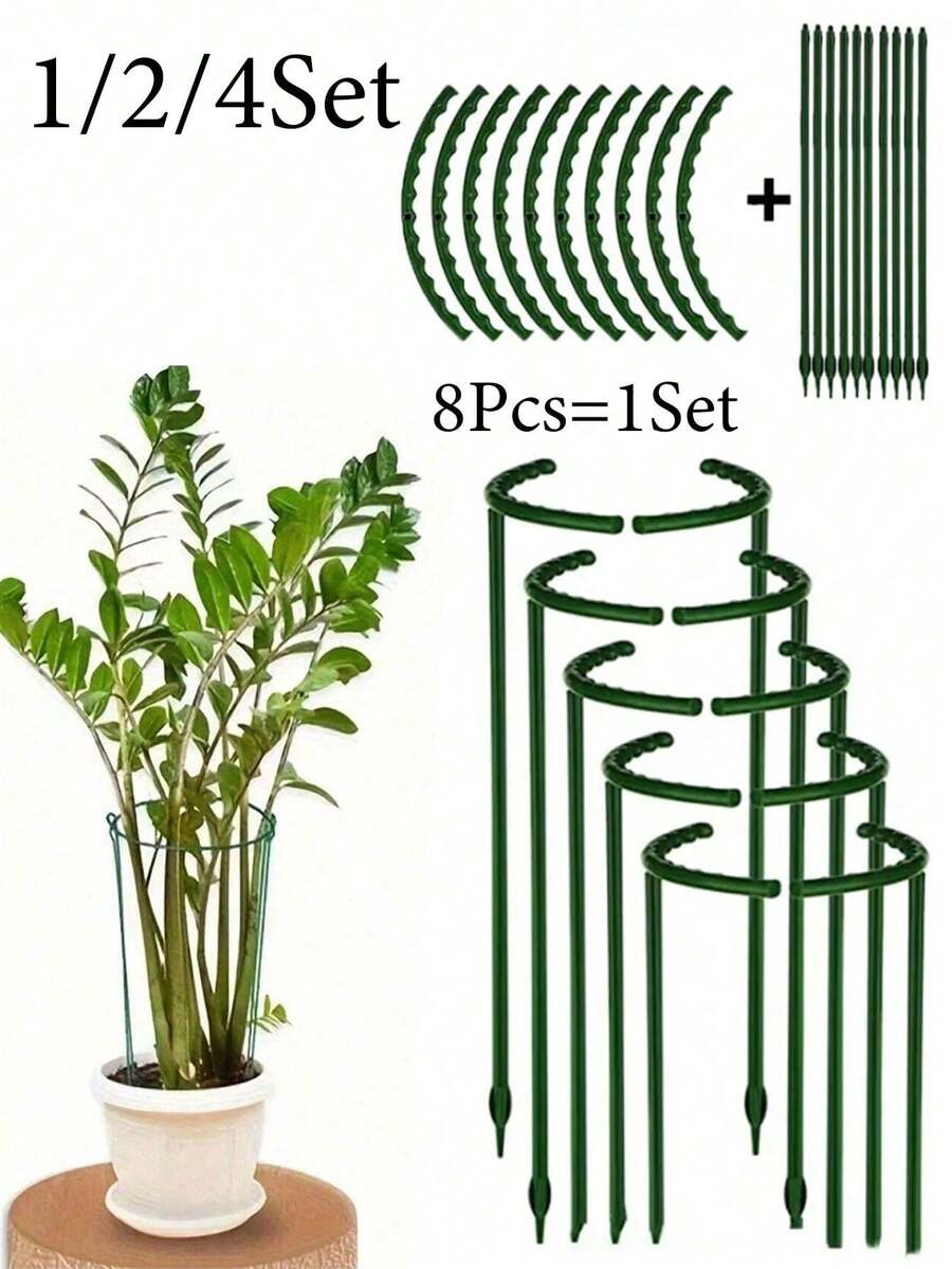 1/2/4組植物支撐樁,半圓形植物支撐環塑膠植物籠花盆攀爬架,適用於小型植物、花卉、蔬菜、室內植物 - 查看 1