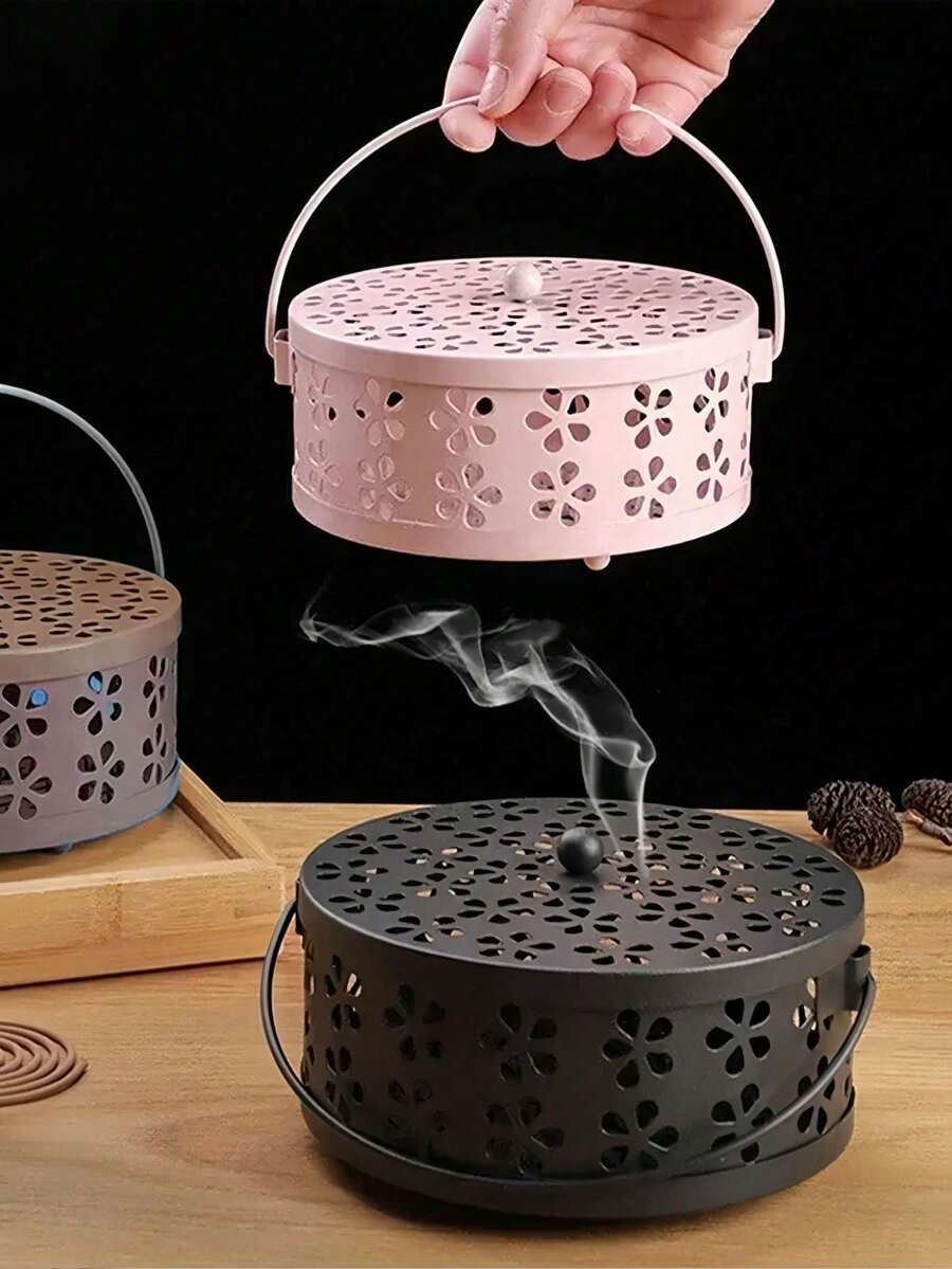 金屬蚊香架/香爐托盤，復古優雅花卉圖案，附籃子，防蚊架/居家香爐，阻燃耐熱蚊香架，適用於廚房/臥室/地下室/閣樓室內區域及戶外花園與森林。院子蚊香爐，檀香灰盤，夏季防蚊工具配件（不含蚊香），蚊蟲與害蟲驅除工具 - 彩色 - 查看 1