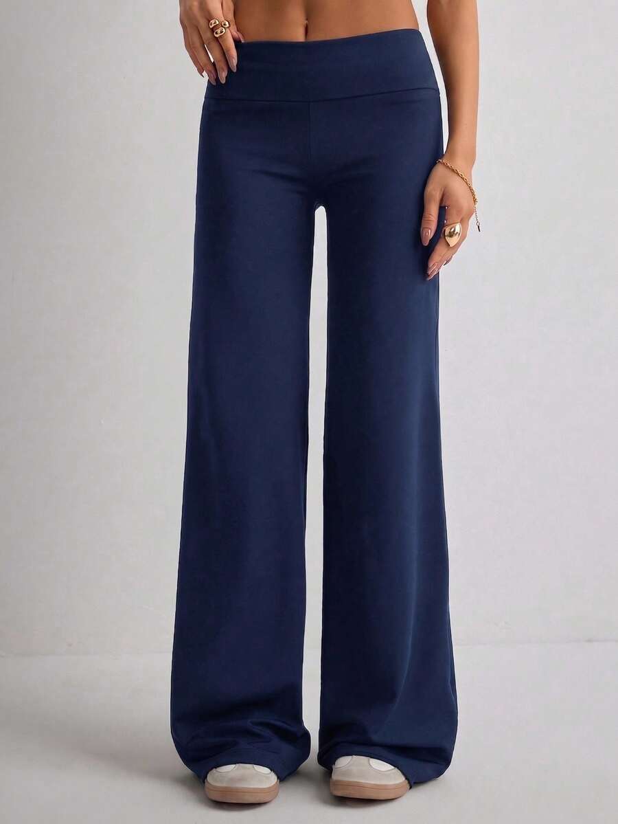 Women's Solid Color Casual Versatile Daily Wear Pants - Navy Blue - View 1