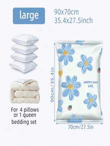 5 Packs Vacuum Storage Bags, Plastic Rectangular Multi-Purpose Bags, Zipper Seal, Moisture-Proof And Airtight, Suitable For Bedding, Pillows, Blankets, Clothes - Save 80% Space, No Electricity Needed,Bedroom Room Decor,Back To School - Blue and White - View 17