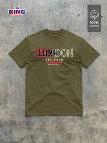 Original HPC POLO T-Shirt With Round Neck And Short Sleeves – Themed Graphic Design "HPC: London England Heritage" – 100% Cotton - 軍綠色 - 查看 2