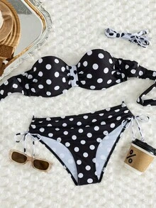 Conjunto de 2 piezas de traje de baño. Top de bikini con copas con aros y tirantes ajustables y desmontables. Bottom de bikini con cordón. Estampado de piel de serpiente. Vacaciones de verano - Multicolor - Ver 7