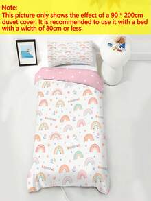 2/3PCS Vỏ chăn in cầu vồng trắng+1/2 vỏ gối đồng bộ, bộ chăn ga gối trẻ em phong cách Kawaii Hàn Quốc bằng polyester có khóa kéo, mềm mại và có thể giặt được, phù hợp cho phòng ngủ trẻ em và quà tặng sinh nhật, phù hợp cho tất cả các mùa - Nhiều màu - Xem 2