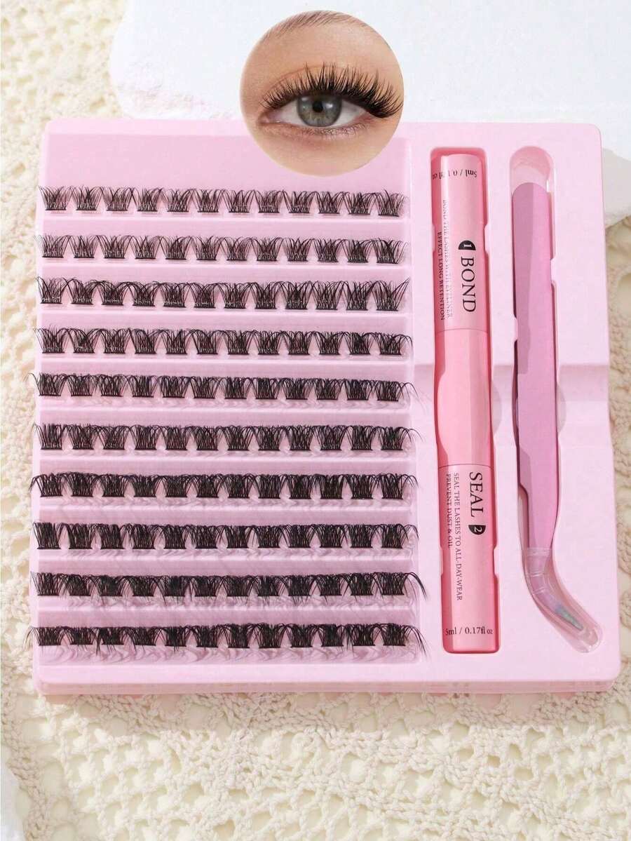 120PCS 10-18mm D Curl Eyelash Extension Kit, Includes Eyelash Glue, Sealing Glue, Eyelash Clusters, DIY Eyelash Extension Tools, For Eyelash Gluing, Eyelash Cluster Set, Eyelashes, False Eyelashes - Black - View 1