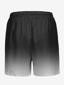 Men's Plus Size Black & White Gradient Print Unlined Drawstring Elastic Waist Slanted Pocket Casual Vacation Hawaiian Beach Shorts - Multicolor - View 3