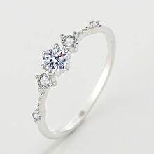 1pc Elegant 4-Prong Round Geometric Couple Ring For Women, Synthetic Cubic Zirconia, Suitable For Daily Wear, Party, Gift, Jewelry - White - View 10