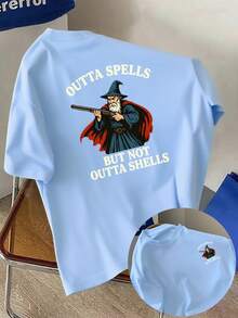 OUTTA SPELLS, pero sin balas, nueva camiseta de cuello redondo para hombre con estampado de doble cara, estilo casual, deportivo, moderno y holgado, de manga corta para estudiantes y adolesc - Blanco - Ver 6
