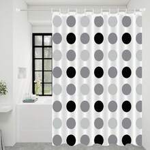1pc Grey And White Polka Dot Pattern Shower Curtain, Bathroom Partition Curtain, Suitable For Multiple Scenes, Comes With Hanging Rings - Dark Grey - View 2