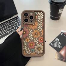 Fashion Floral Print Anti-Drop Phone Case Compatible With 11/12/13/14/15Pro Max - 棕色 - 查看 4