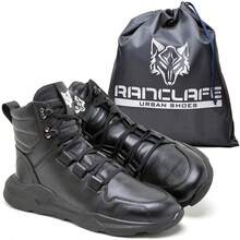 Men's Leather Sneakers Ranclafe 7033 Mid-Top Casual Gym Training Urban Comfortable - 黑色 - 查看 2