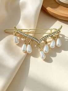 1pc Women's Hollow Pearl Butterfly Clip Hairpin, French Style Gentle Side Clip, Daily Commute Loose Hair Side Hair Accessory - Multicolor - View 4