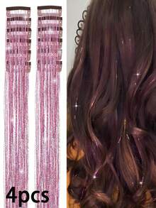 2/4/8/12pcs Glitter Hair Clips, Sequin Hair Extensions Clip-In Set, Heat-Resistant Fairy Hair Clips For Kids (Pink) - Multicolor - View 8