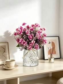 1pc Artificial Camellia Flower Bouquet, Wedding Decor, DIY Material, Bridal Hand Bouquet, Wedding Car Decoration, Arch Decoration, Home, Restaurant, Bedroom, Vase Decoration, Party Decor, New Year Gift, Valentine's Day Gift, Graduation Gift - Purple - View 6
