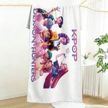 Toalla de playa suave y altamente absorbente con estampado de figura de grupo de ídolos de moda sobre base blanca - A - Ver 3