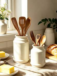 Minimalist White Resin Chopstick And Utensil Holder, Nordic Style Kitchen Utensil Rack With Wooden Tray, Multifunctional Knife Fork Spoon Storage Rack Suitable For Home Kitchen, Dining Table, Coffee Shop, Bistro, Countertop Organization, Table Decoration, Durable Resin Material, Easy To Clean, Perfect For Daily Kitchen Use And Tabletop Display - Multicolor - View 11