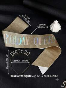 21st Birthday Queen Sash & Rhinestone Crown Set, Glitter Letter Headband Crown, Party Decoration Accessories, Women's Photo Props - Gold - View 7
