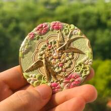 1/2pcs Chinese Style Makeup Mirror Set, Round Floral & Bird Pattern Handheld Mirror, Vintage Enamel Portable Makeup Mirror With Protective Case, Elegant Portable Beauty Accessory, Suitable For Daily Makeup, Travel, Vanity And Gift - Multicolor - View 5