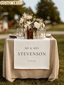 Personalized Mr & Mrs Wedding Table Runner, Custom Name & Date Table Decor, Wedding Reception/Engagement/Bridal Shower Decoration, Personalized Ceremony Sign, Sweetheart Table Decor, Last Name Sign - Multicolor - View 6