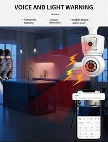 Cámara WiFi ICsee E27 de 6MP con Lente Dual, Pantalla Dual, Seguimiento Automático, Audio Bidireccional y Visión Nocturna en Color para  Interior - Ver 8