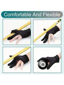 1 Set 2 Pairs/4 Pcs Billiard Gloves, 3-Finger Billiard Gloves, Non-Slip Billiard Gloves, Suitable For Left And Right Hands, Adult Party Games - Black - View 7