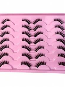 14 Pairs Half Piece Transparent Tape With Fake Eyelashes, Cat Eye Style, Short And Soft 3D Faux Mink Fur Fake Eyelashes, Natural Makeup, Elongated End, Naturally Curled Appearance - Black - View 6
