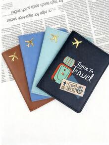 印花護照夾，旅行主題印花護照夾，Time To Travel 卡片行李票券圖案文件袋，輕量耐用大容量，多格護照票券收納套，出國旅行商務出差文件保護套，耐刮耐污文件保護，告別雜亂，旅行收納，給旅行愛好者的貼心禮物，夏季旅行必備品 - 彩色 - 查看 2