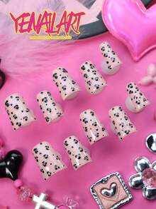 10Pcs Y2K Cute Duck Shaped Full Cover Press On Nails,Solid Pink Tone,Leopard Prints & Sparkly Glitter Punk Style Artificial Nail Set,Nice Holiday Gift For Girls&Women To Wear At Daily,Parties And Festive Events Nail Supplies - Pink - View 6