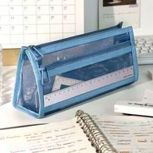 4pcs, Double Layer Transparent Mesh Large Capacity Pencil Case, Minimalist Double Layer Highly Attractive Pencil Storage - Multicolor - View 5