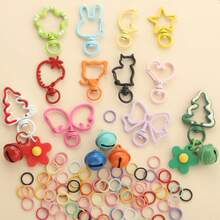 57pcs DIY Keychain Making Kit, Includes 1pc Keychain, 3pcs Flower Charms, 3pcs Bells And 50pcs Jump Rings, Suitable For Braided DIY Keychains, Bag Accessories, Floral Star Shaped Lobster Clasps, Animal Shaped Spring Clasps, Open Jump Rings, Pet Collar Connectors, Heart Key Rings, Hanging Luggage Tags, Climbing Outdoor Hook Accessories, Creative Holiday Gift DIY Keychain Accessories - Random Color Mixing (57pcs) - View 8